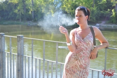 Brunette babe smoking at the riverside - N