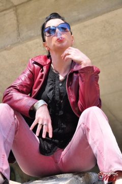 Brunette babe smoking outside the abandon building - N