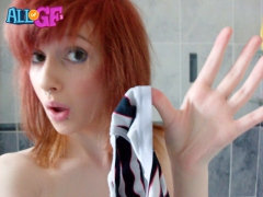 Redhead girlfriend strips in - N