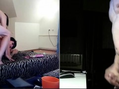 Cumshot for pair and gorgeous ladies in video-chat