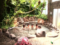 Outdoor bathing Japanese ladies enjoying cock