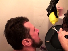 slave joschi must clean his teeth with toilet cleaner