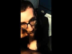 Hot bearded guy sucking guy in public restroom