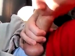 Blonde boy sucks daddy in the car